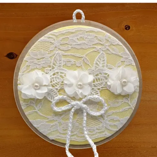 Porta Alianças em Bastidor Renda Flores Pronta Entrega