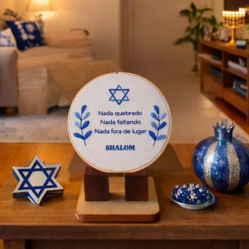 Shalom Bordado a Mão em Bastidor Decoração Afetiva