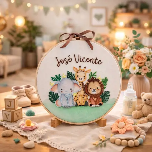 Porta Maternidade Safari Bordado e Aquarela Personalizo Nome