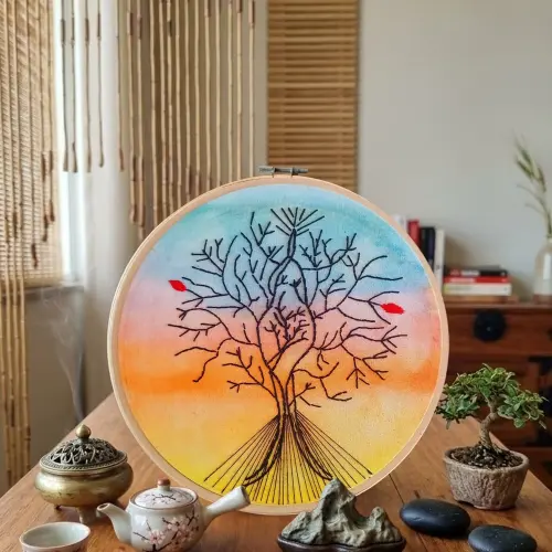 Árvore da Vida Bordado e Aquarela Bastidor