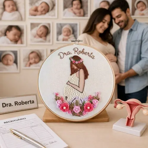 Presente Obstetra Gestante Bordado em Bastidor