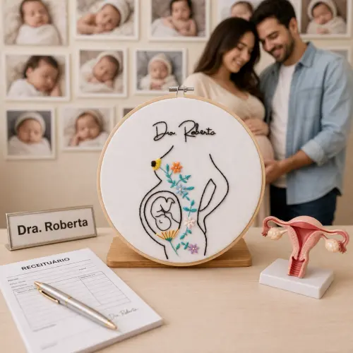 Gestante Bebê Utero Presente Obstetra, Doula em Bastidor Bordado
