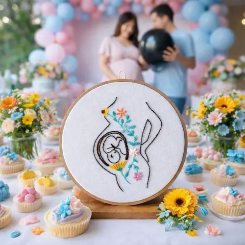 Gestante Bebê Utero Presente Obstetra, Doula em Bastidor Bordado