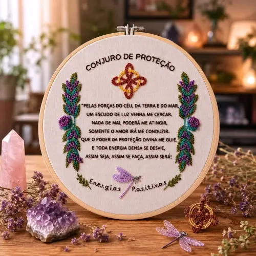 Conjuro de Proteção Nó de Bruxa Libélula Bordado à mão em B