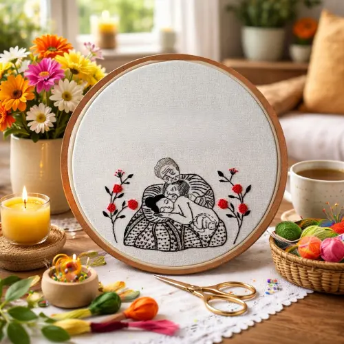 Mães Ancestrais 4 Gerações Quadro Bordado à mão em Bastidor