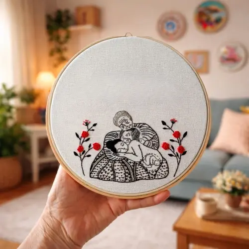 Mães Ancestrais 4 Gerações Quadro Bordado à mão em Bastidor