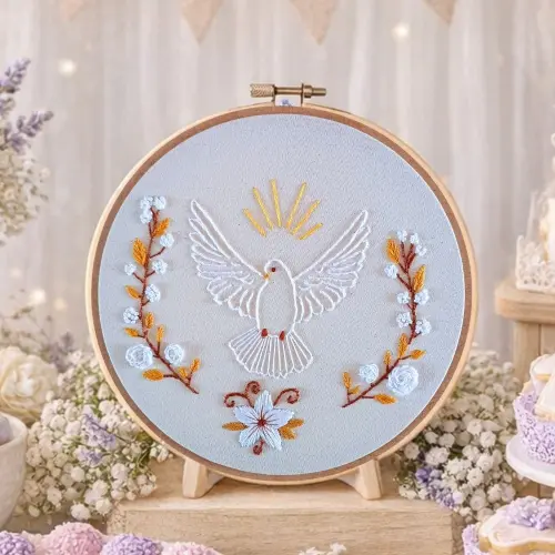 Bastidor Bordado Espirito Santo Batizado Quarto Bebê Quadro