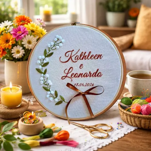 Bastidor Bordado Porta Alianças Floral Semi Pronto
