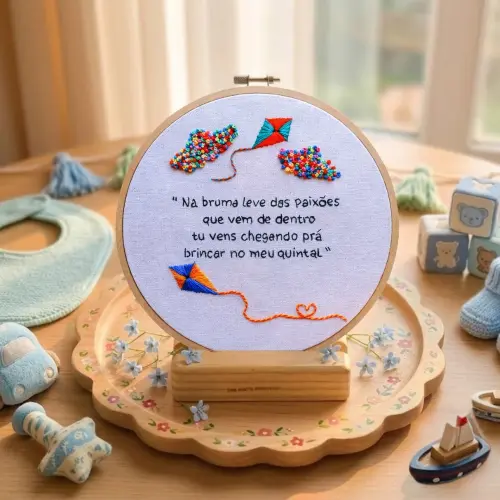 Decoração Quarto Bebê Bordado em Bastidor Música Anunciação