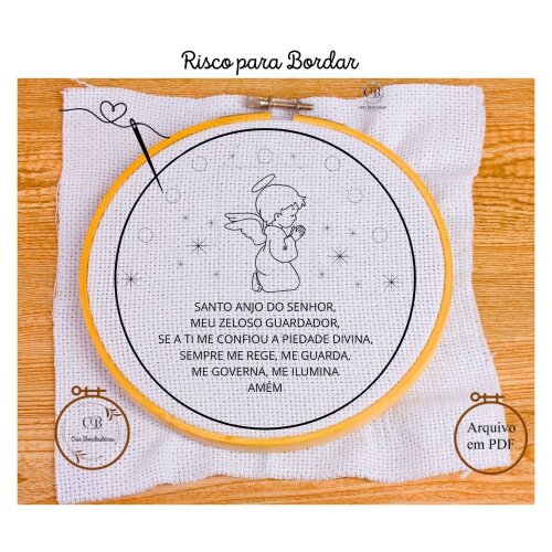 Risco para Bordado Manual Oração Anjo da Guarda