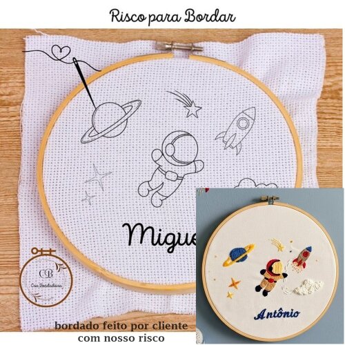 Risco para Bordado Manual Astronauta com Nome Personalizado