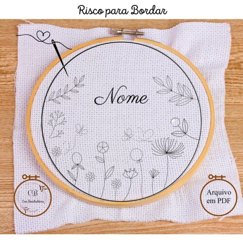 Risco para Bordar Porta Maternidade Jardim Circular🌹Nome Personalizado