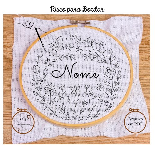 Risco para Bordar Porta Maternidade Jardim🦋 Cecília Nome Personalizado