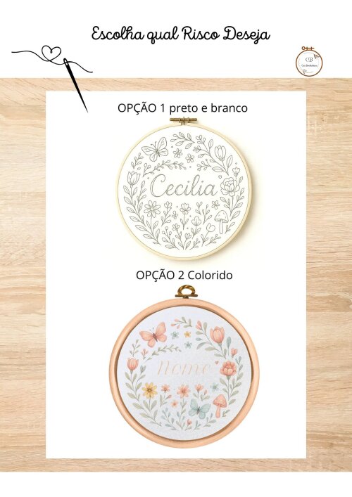 Risco para Bordar Porta Maternidade Jardim🦋 Cecília Nome Pers