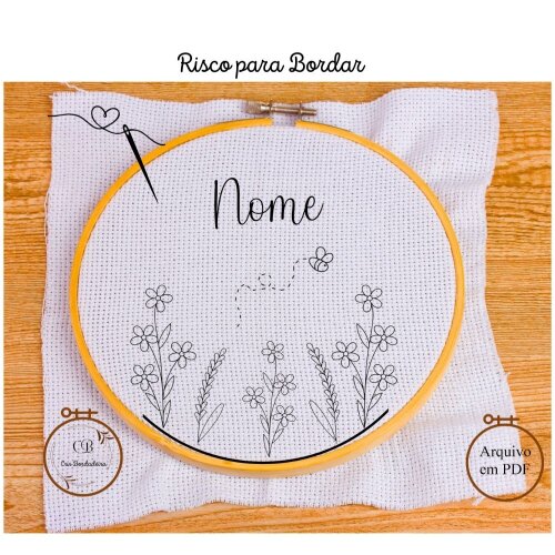 Risco para Bordar Porta Maternidade Jardim Abelhinha🐝 Nome Personalizado