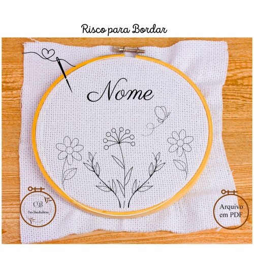 Risco para Bordar Porta Maternidade Pequeno Jardim  Nome Personalizado