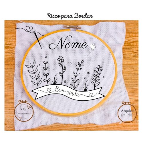 Risco para Bordar Porta Maternidade 🌹Jardim🪻  Nome Personalizado