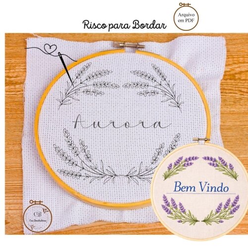 Risco para Bordar Porta Maternidade Lavanda 🪻  Nome Personalizado