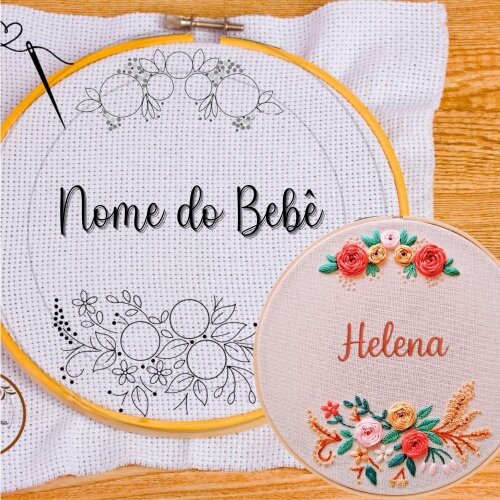 Risco para Bordar Porta Maternidade  Floral Rosas🌹Nome Personalizado