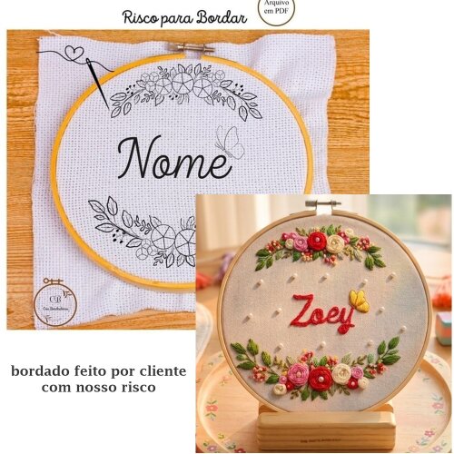 Risco para Bordar Porta Maternidade  Floral Rosas🌹Nome Personalizado