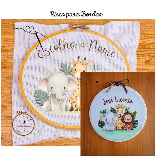 Risco para Bordar Porta Maternidade  🦁 Safari 🦒 Nome Personalizado