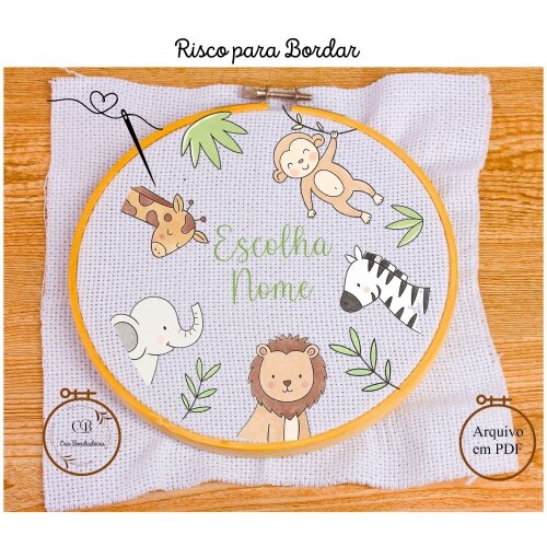 Risco para Bordar Porta Maternidade  🐒 Safari 🦒 Nome Personalizado