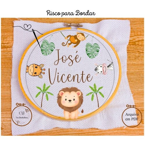 Risco para Bordar Porta Maternidade  🐒 Safari 🦒 Nome Personalizado