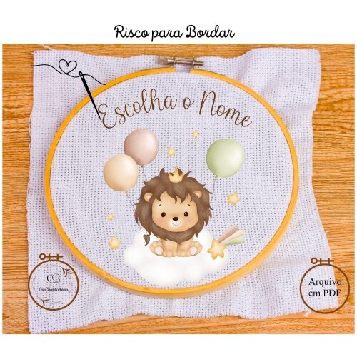 Risco para Bordar Porta Maternidade 🦁 Safari  🦁 Nome Personalizado