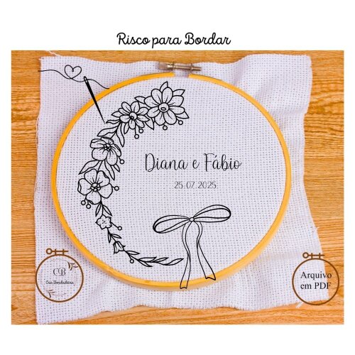 Risco para Bordar 💍 Porta Alianças Floral 🌹Gráfico Bordado Manual Personalizado