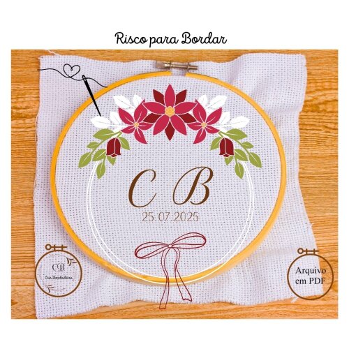 Risco para Bordar 💍Porta Alianças Floral🌹 Gráfico Bordado Manual Personalizado