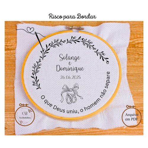 Risco para Bordar 💍Porta Alianças Floral com Frase🌹 Gráfico Bordado Manual Personalizado
