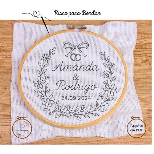 Risco para Bordar 💍Porta Alianças Floral 🌹 Gráfico Bordado Manual Personalizado