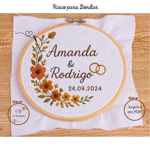 Risco para Bordar 💍Porta Alianças Floral 🌹 Gráfico Bordado Manual Personalizado