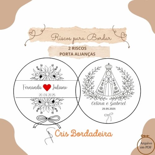 Riscos para Bordar Porta Alianças Personalizados Pacote com 2 riscos
