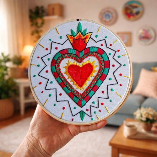 Milagrito Mexicano Bordado à mão Coração de Amor Proteção e