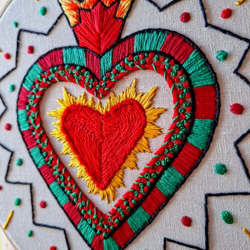 Milagrito Mexicano Bordado à mão Coração de Amor Proteção e