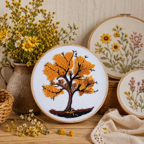 Quadro Bastidor Bordado Ipê Amarelo Presente Afetivo Decoração