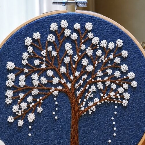 Ipê Branco Bordado em Bastidor  Decoração Original Exclusivo C