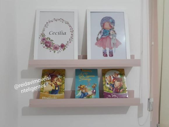 2 Prateleiras p/ Quadros Decorativa Livros Infantil Rosa.