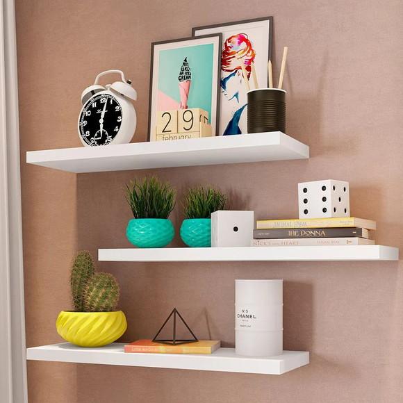 3 Prateleiras mdf 60x20 Lisas e sem Suporte mdf Branco