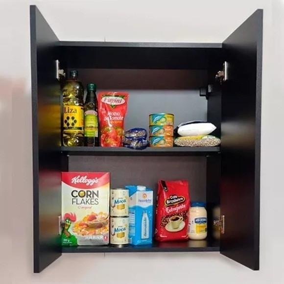 Armário Aéreo 2 Portas Cozinha Escritório Lavanderia Preto