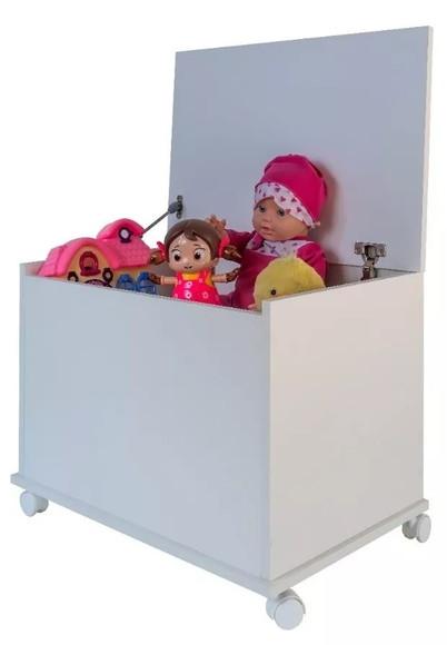 Baú de Brinquedos mdf c/ Rodinhas, Branco Tx - 50 cm Largura