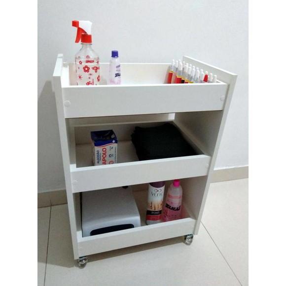 Carrinho Auxiliar para Manicure c/ Rodizio mdf Branco