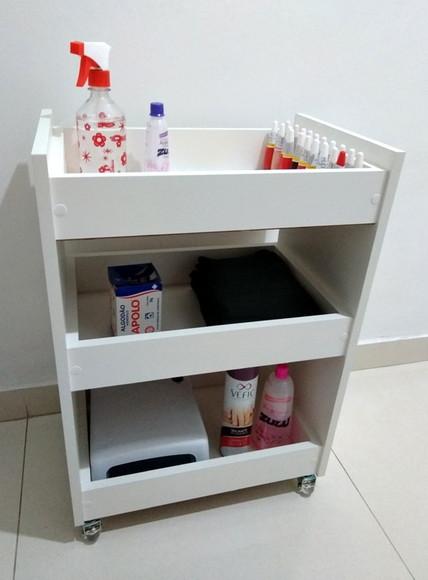 Carrinho Auxiliar para Manicure c/ Rodizio mdf Branco