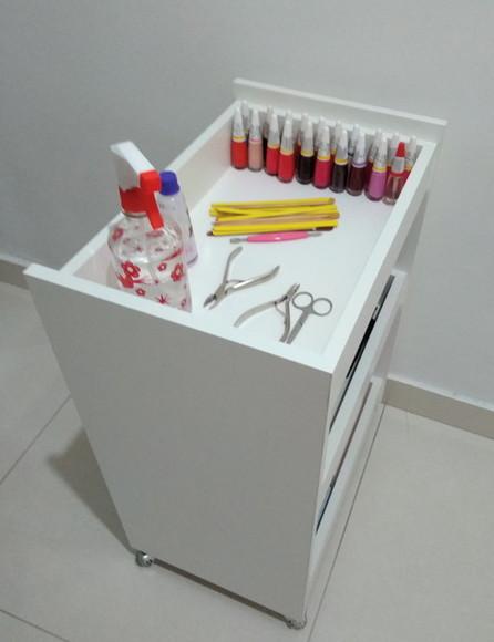 Carrinho Auxiliar para Manicure c/ Rodizio mdf Branco