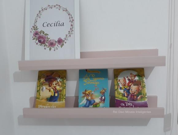 Kit c/ 2 Prateleiras para Quadros Livros Infantil Rosa