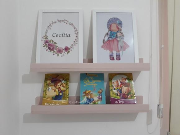 Kit c/ 2 Prateleiras para Quadros Livros Infantil Rosa