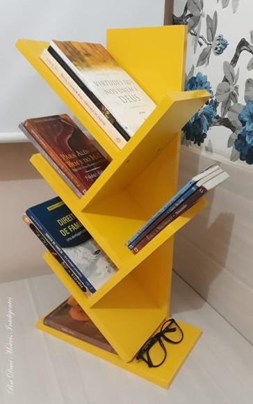 Livreiro Porta Livro Estante de Mesa Prateleira Amarelo