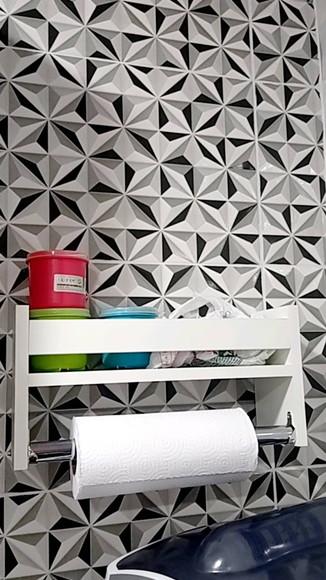 Nicho Prateleira mdf Porta Temperos e Papel Toalha Branco Tx
