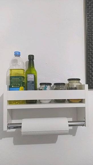 Nicho Rolo Papel Toalha Suporte Cozinha e Porta Tempero mdf
